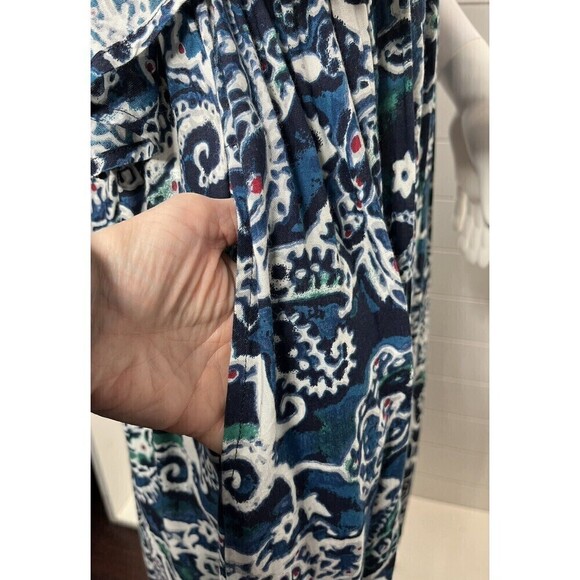 National Paisley Print Patio Lounge Midi A Line Dress MuMu Med Rayon Comfy Cozy - Picture 7 of 11